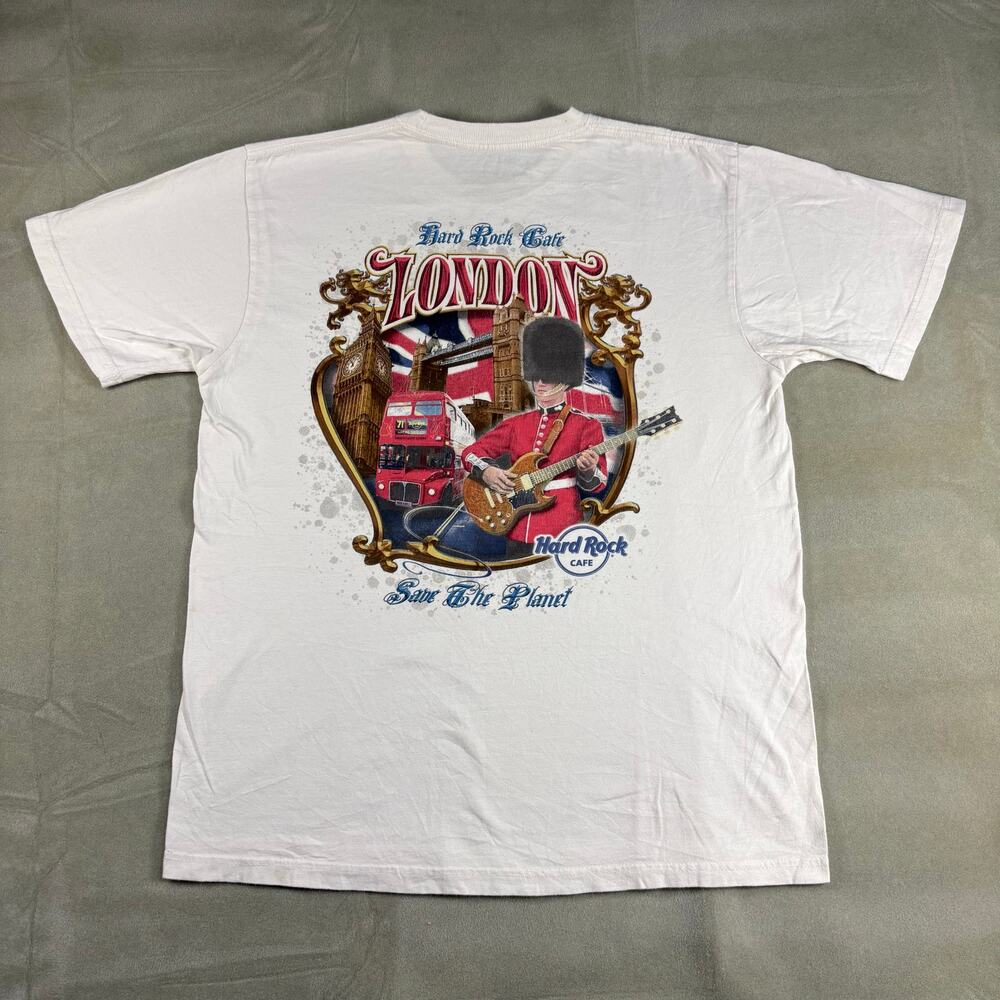 Hard Rock Cafe London Save The‎ Planet White Graphic T-Shirt Large Preowned